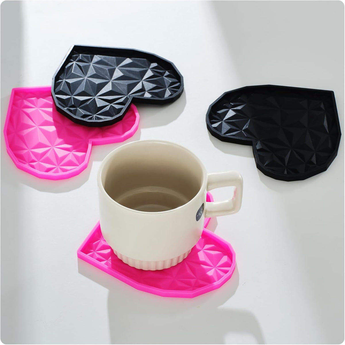 Silicone Drink Coasters Set – 4.7" Heart-Shaped, Colorful Non-Slip Coasters for Drinks, Coffee Table, Outdoor Use