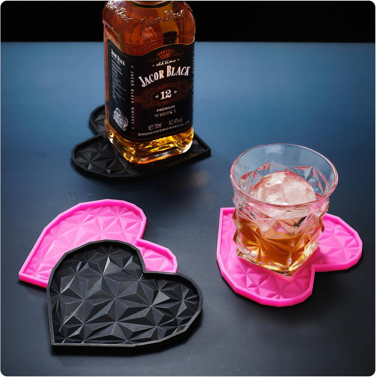 Silicone Drink Coasters Set – 4.7" Heart-Shaped, Colorful Non-Slip Coasters for Drinks, Coffee Table, Outdoor Use