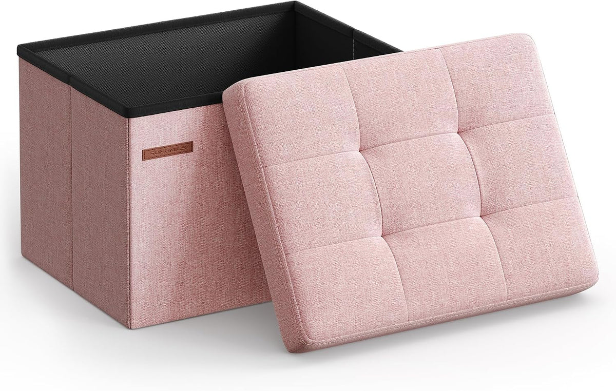 SONGMICS Small Folding Storage Ottoman, 15.7 x 12.2 x 12.2 Inches