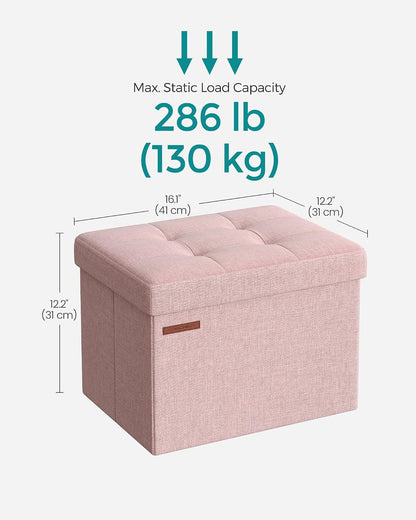 SONGMICS Small Folding Storage Ottoman, 15.7 x 12.2 x 12.2 Inches
