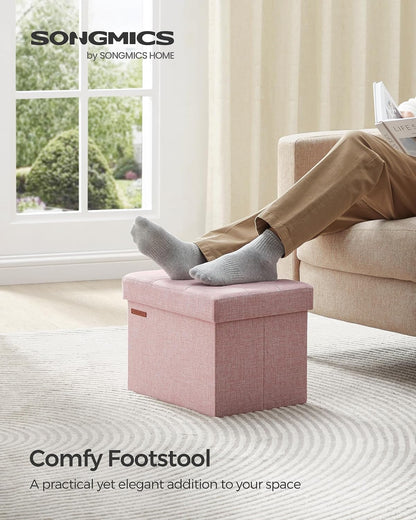 SONGMICS Small Folding Storage Ottoman, 15.7 x 12.2 x 12.2 Inches