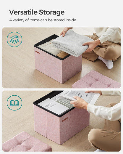 SONGMICS Small Folding Storage Ottoman, 15.7 x 12.2 x 12.2 Inches