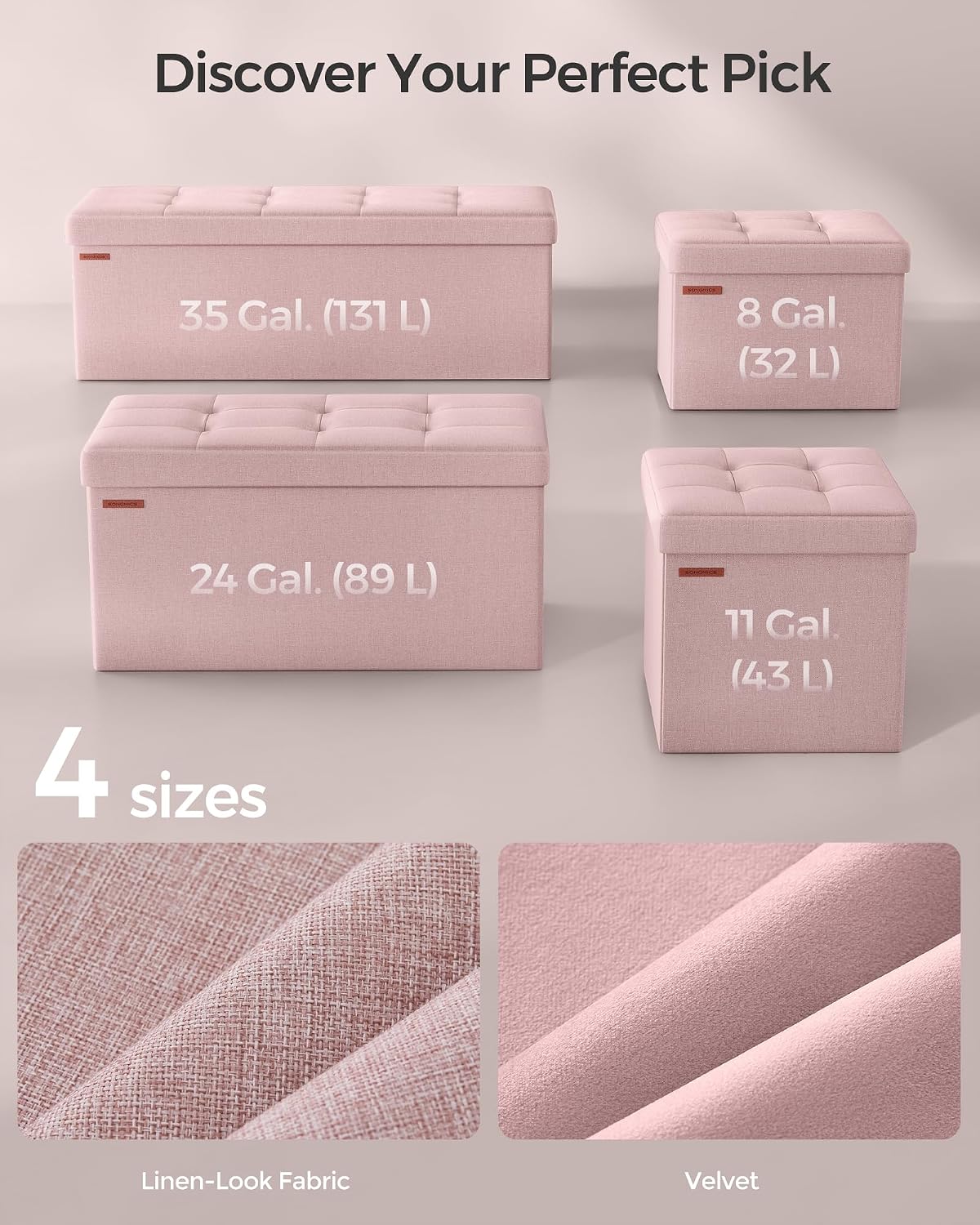 SONGMICS Small Folding Storage Ottoman, 15.7 x 12.2 x 12.2 Inches