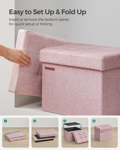 SONGMICS Small Folding Storage Ottoman, 15.7 x 12.2 x 12.2 Inches