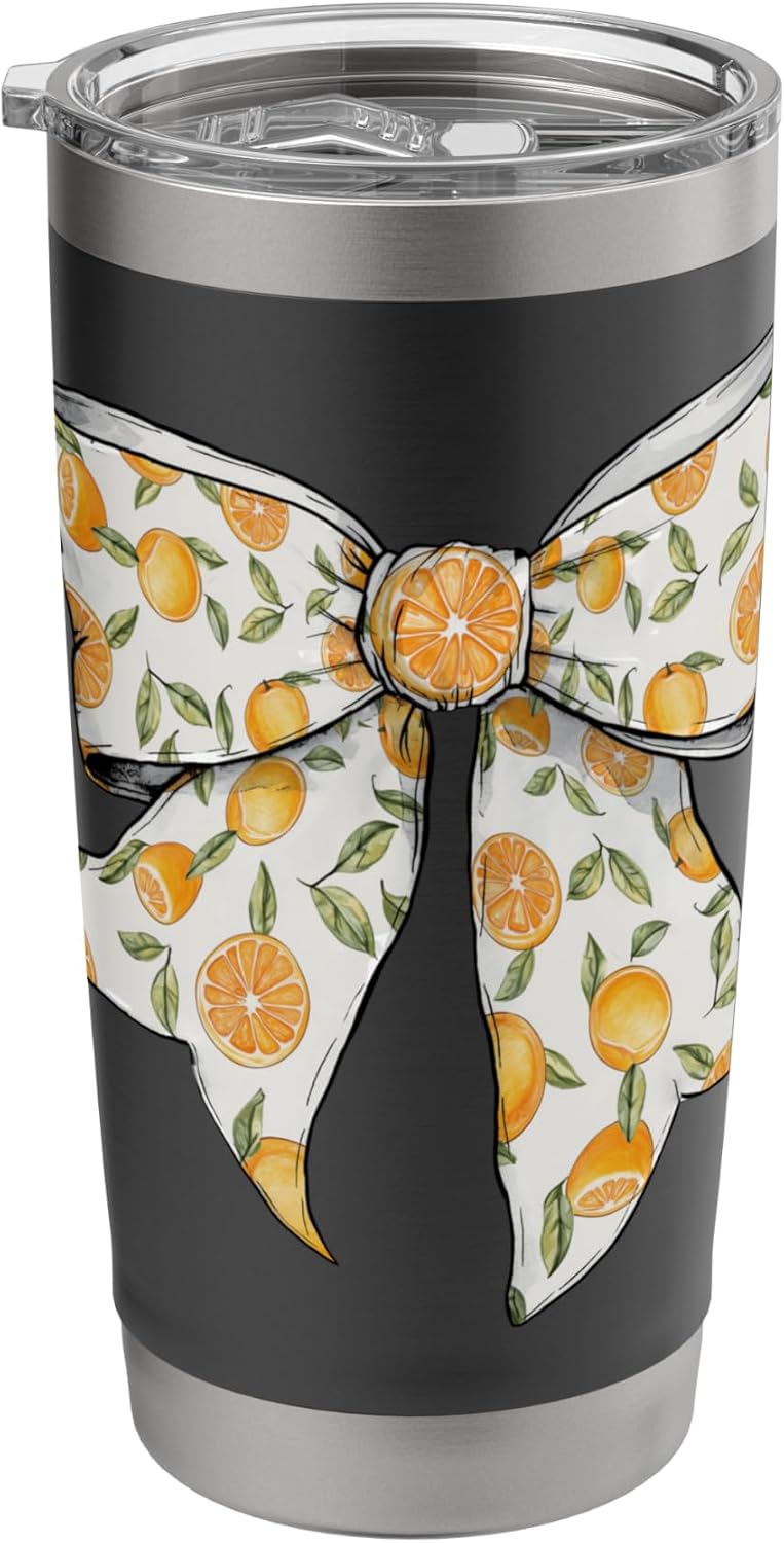 Cute Orange Peach Citrus Fruits Pattern Girl Coquette Bow Stainless Steel Insulated Tumbler
