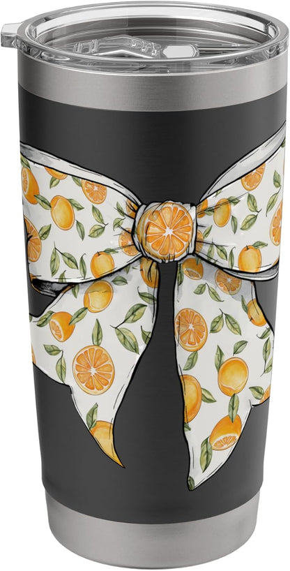 Cute Orange Peach Citrus Fruits Pattern Girl Coquette Bow Stainless Steel Insulated Tumbler