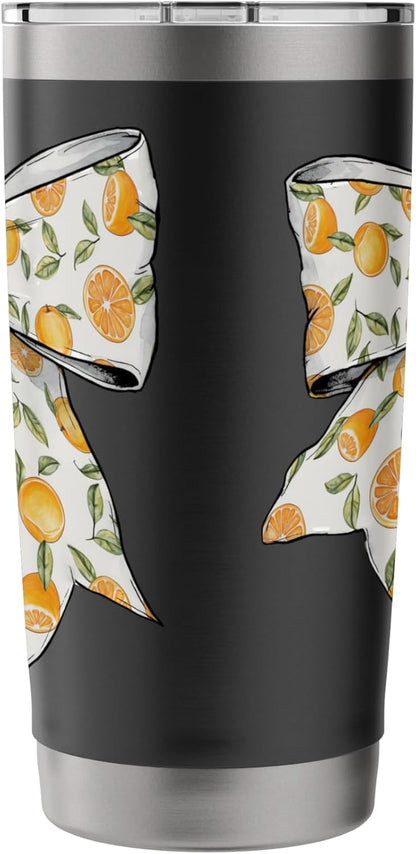 Cute Orange Peach Citrus Fruits Pattern Girl Coquette Bow Stainless Steel Insulated Tumbler