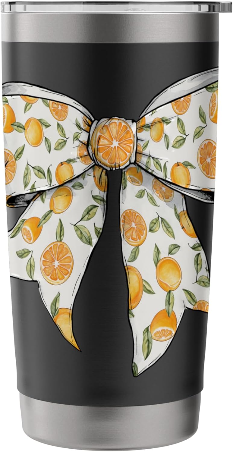Cute Orange Peach Citrus Fruits Pattern Girl Coquette Bow Stainless Steel Insulated Tumbler