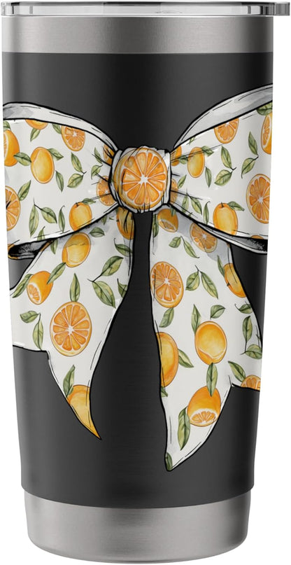 Cute Orange Peach Citrus Fruits Pattern Girl Coquette Bow Stainless Steel Insulated Tumbler