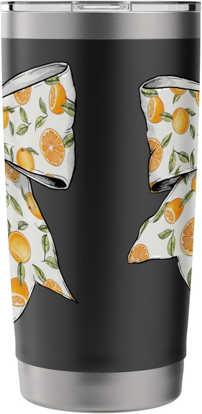 Cute Orange Peach Citrus Fruits Pattern Girl Coquette Bow Stainless Steel Insulated Tumbler