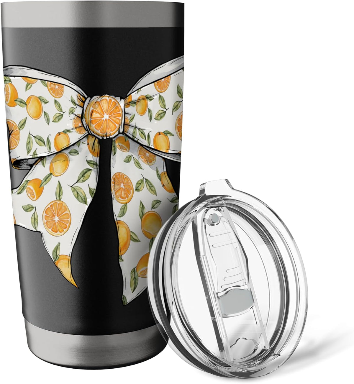 Cute Orange Peach Citrus Fruits Pattern Girl Coquette Bow Stainless Steel Insulated Tumbler