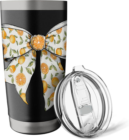 Cute Orange Peach Citrus Fruits Pattern Girl Coquette Bow Stainless Steel Insulated Tumbler