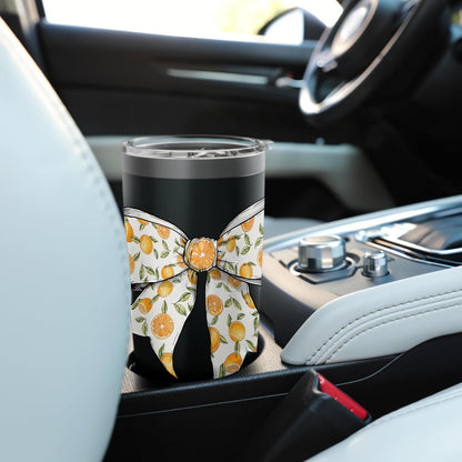 Cute Orange Peach Citrus Fruits Pattern Girl Coquette Bow Stainless Steel Insulated Tumbler