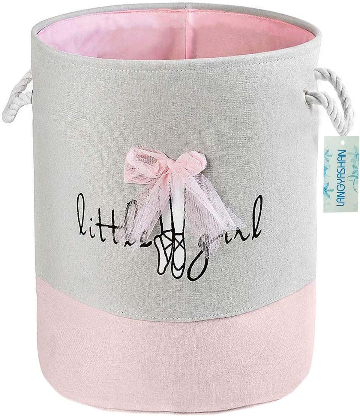 Round Thick Pink Lace Laundry Basket Collapsible Organizer Boys Girls