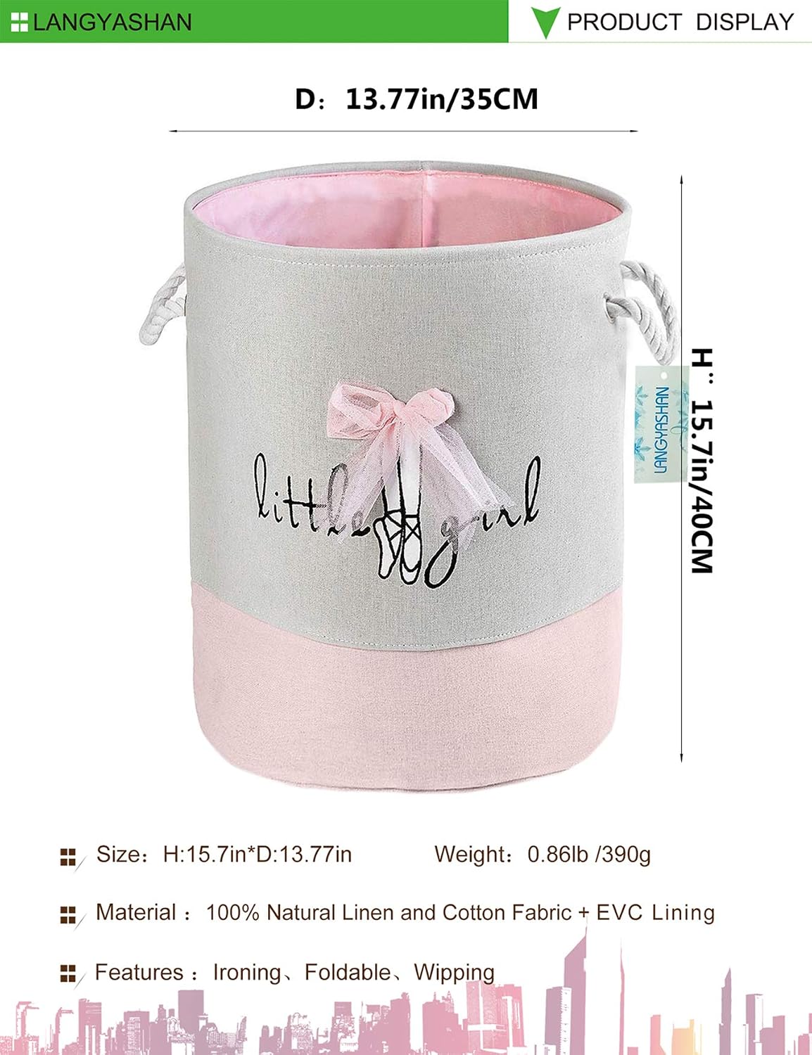 Round Thick Pink Lace Laundry Basket Collapsible Organizer Boys Girls