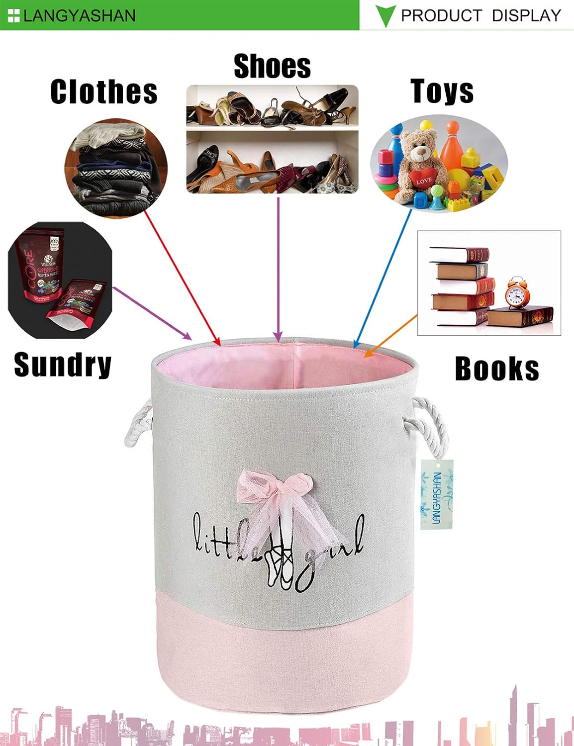 Round Thick Pink Lace Laundry Basket Collapsible Organizer Boys Girls