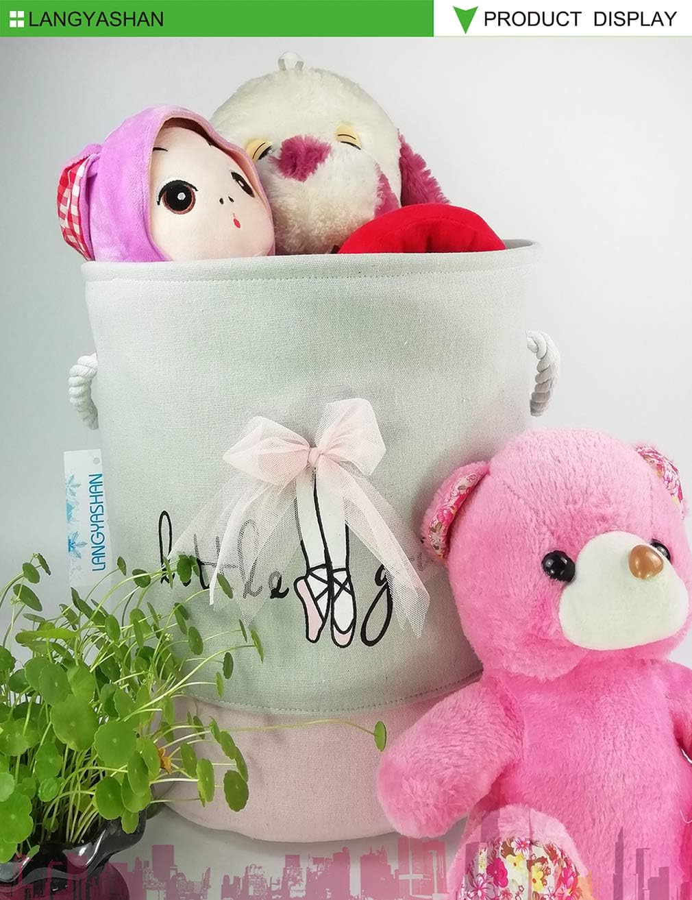 Round Thick Pink Lace Laundry Basket Collapsible Organizer Boys Girls