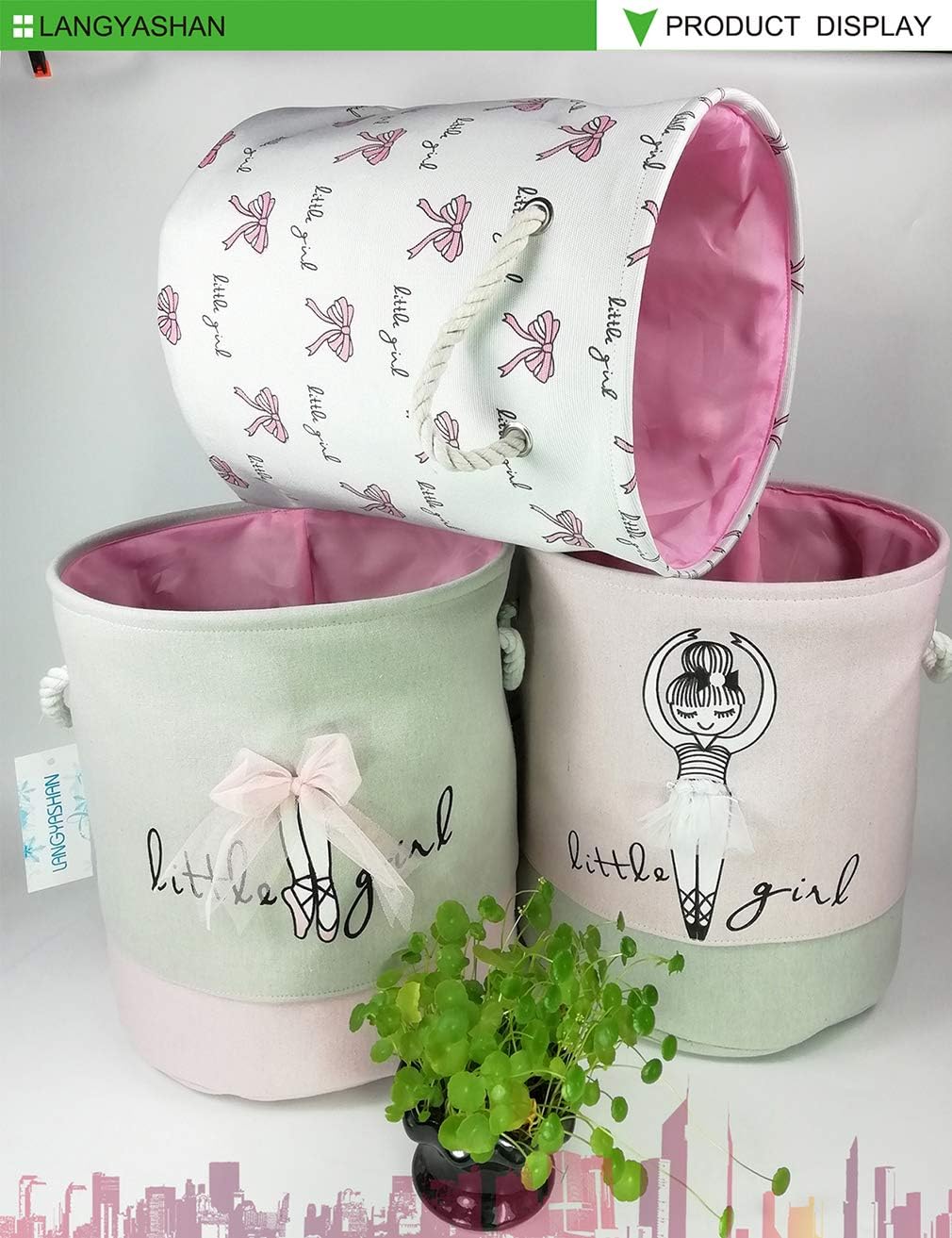 Round Thick Pink Lace Laundry Basket Collapsible Organizer Boys Girls