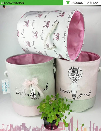 Round Thick Pink Lace Laundry Basket Collapsible Organizer Boys Girls