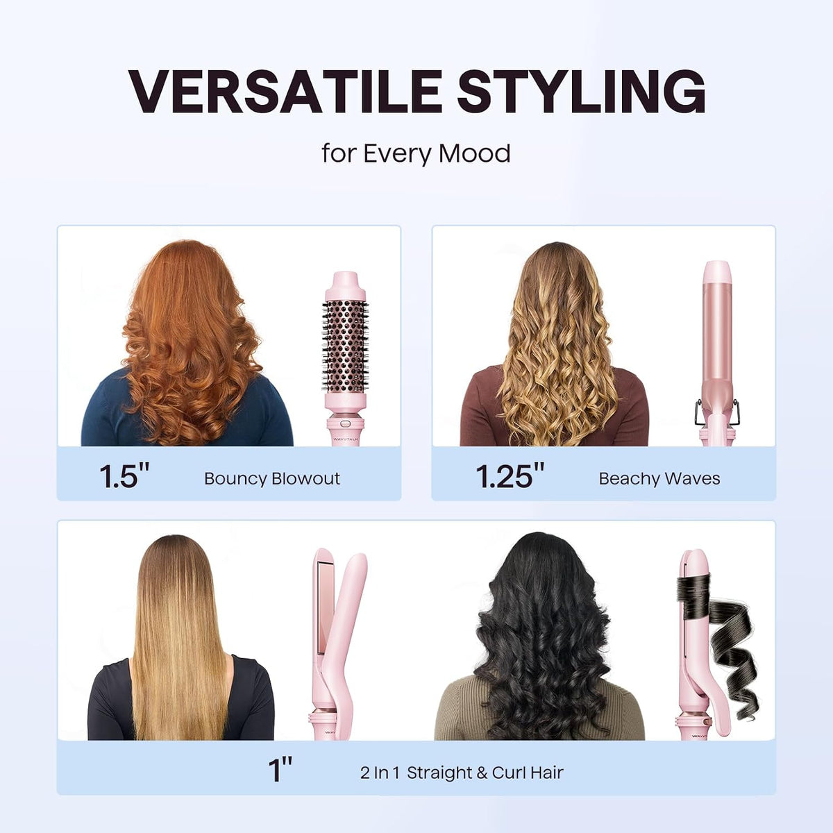 Wavytalk 3 in 1 Curling Wand Set with Heated Round Brush,Versatile Styling