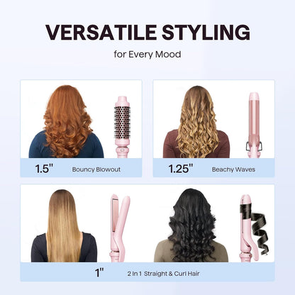 Wavytalk 3 in 1 Curling Wand Set with Heated Round Brush,Versatile Styling