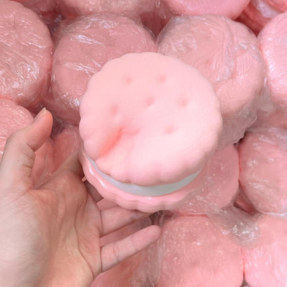 3.5 Inch Slow Rising Squishy Toys, Super Soft Cookie-Shaped Slow Rising Squishies, 3 Layers Realistic Sandwich Cookie Squeeze Toy, Food Squishies for Decompression Stress Relief (Pink)