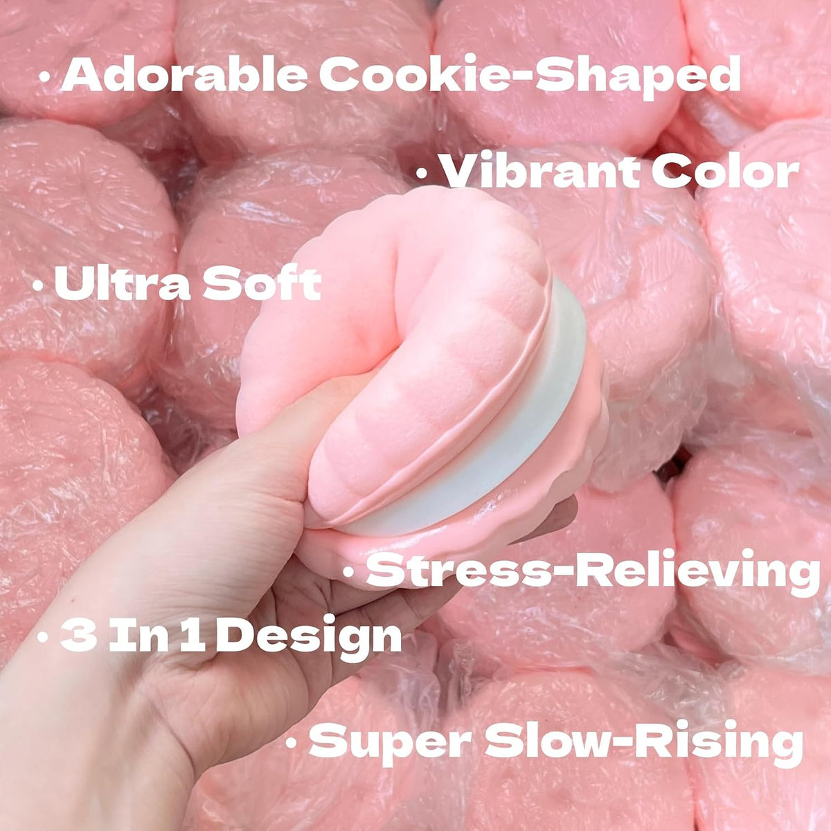 3.5 Inch Slow Rising Squishy Toys, Super Soft Cookie-Shaped Slow Rising Squishies, 3 Layers Realistic Sandwich Cookie Squeeze Toy, Food Squishies for Decompression Stress Relief (Pink)