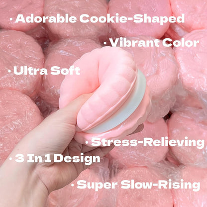 3.5 Inch Slow Rising Squishy Toys, Super Soft Cookie-Shaped Slow Rising Squishies, 3 Layers Realistic Sandwich Cookie Squeeze Toy, Food Squishies for Decompression Stress Relief (Pink)