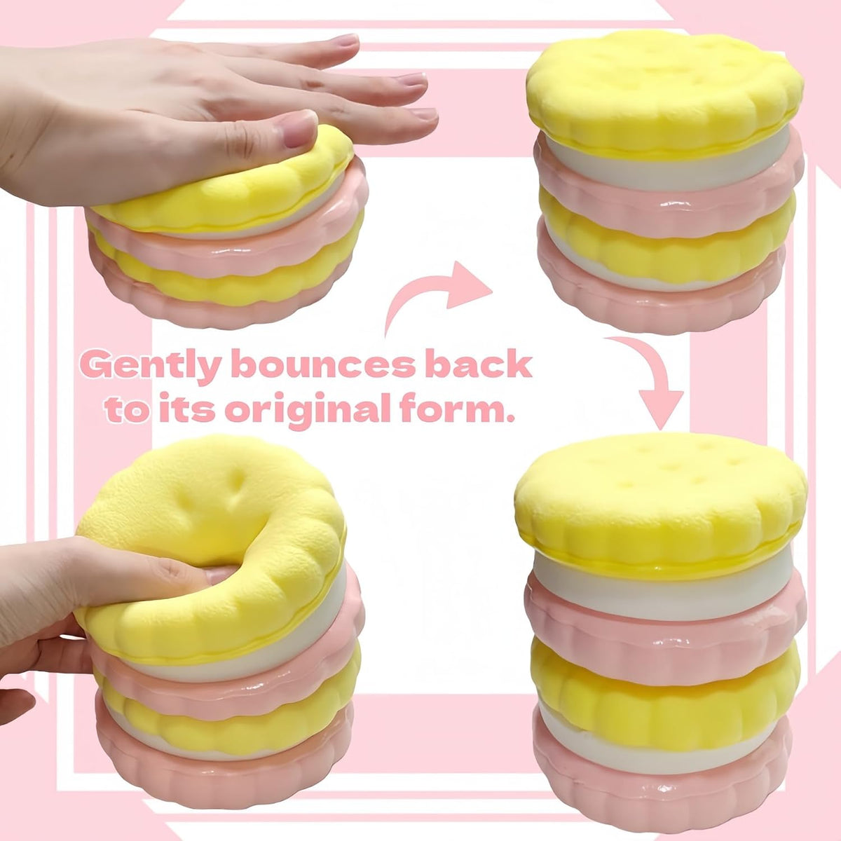 3.5 Inch Slow Rising Squishy Toys, Super Soft Cookie-Shaped Slow Rising Squishies, 3 Layers Realistic Sandwich Cookie Squeeze Toy, Food Squishies for Decompression Stress Relief (Pink)