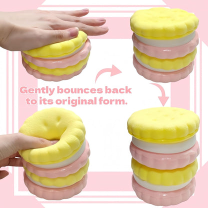 3.5 Inch Slow Rising Squishy Toys, Super Soft Cookie-Shaped Slow Rising Squishies, 3 Layers Realistic Sandwich Cookie Squeeze Toy, Food Squishies for Decompression Stress Relief (Pink)