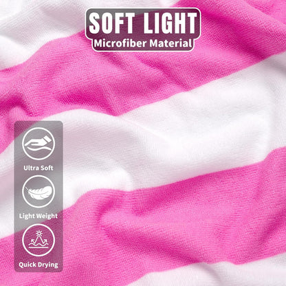 Large Oversized Beach Towel - Microfiber Sand Free 35 x 70 Inch Quick Dry Lightweight Pool Towel for Adults, Thin Striped Swim Towel (Pink White)