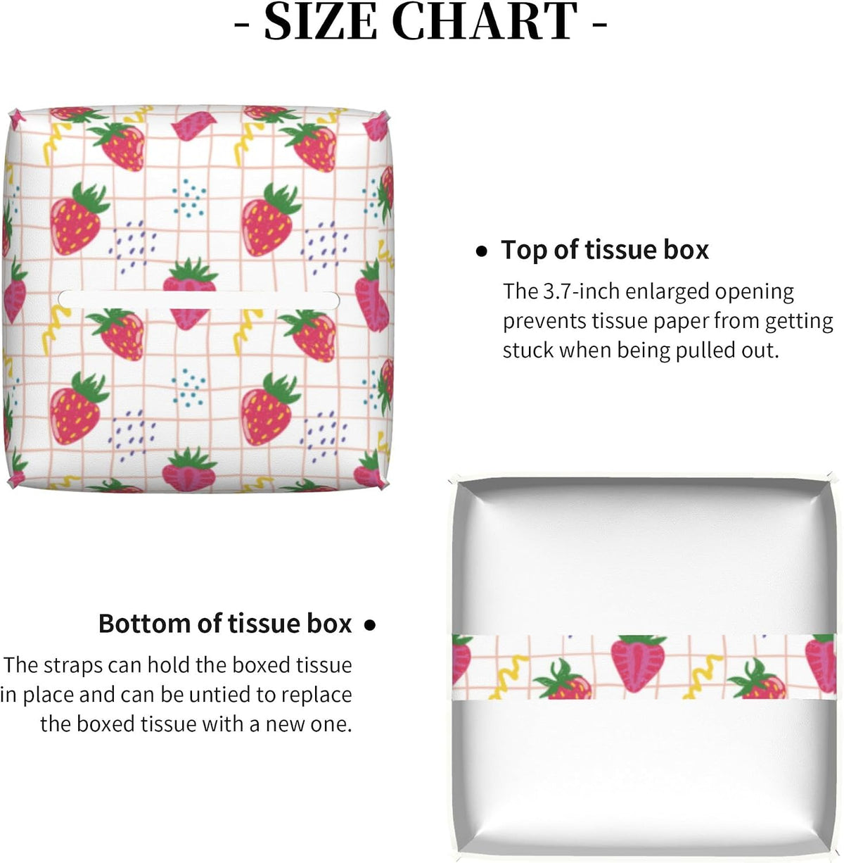 Cute Pink Strawberries Tissue Box Cover Square,Cartoon Strawberry Fruits Tissue Box Holder Waterproof Leather Facial Paper Organizer Dispenser for Bathroom Home Car Nightstand Vanity Desk