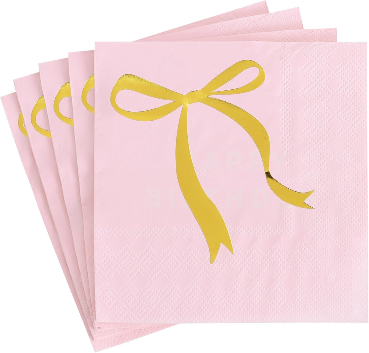 52 Pack Gold Foil Bow Cocktail Napkins - Bow Hand Napkin for Birthday Anniversary Celebratory Party Supplies Decorations Table Decor(5" Folded 3 Ply-Pink)