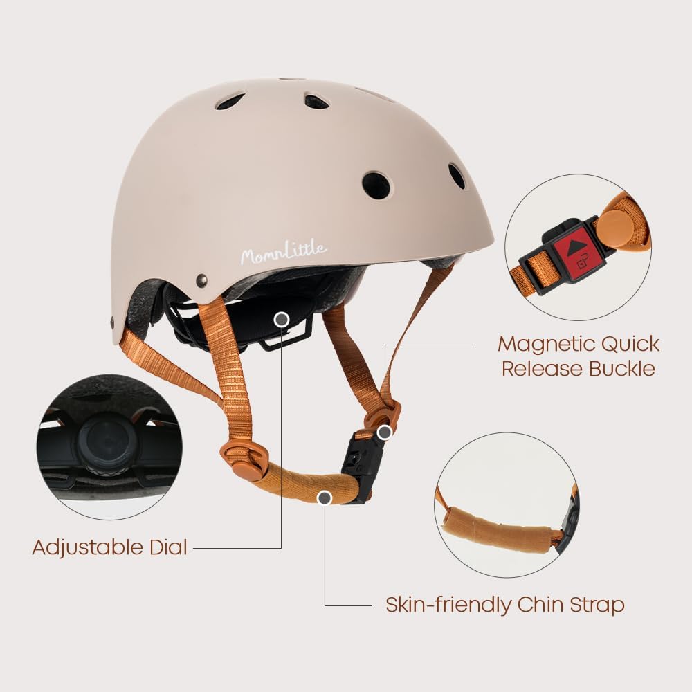 MomnLittle Kids Bike Helmet with Pinch-Free Magnetic Buckle, CPSC Certified Toddler Bicycle Helmet for Boys Girls, Adjustable Multi-Sport Helmet for Scooter Skateboard