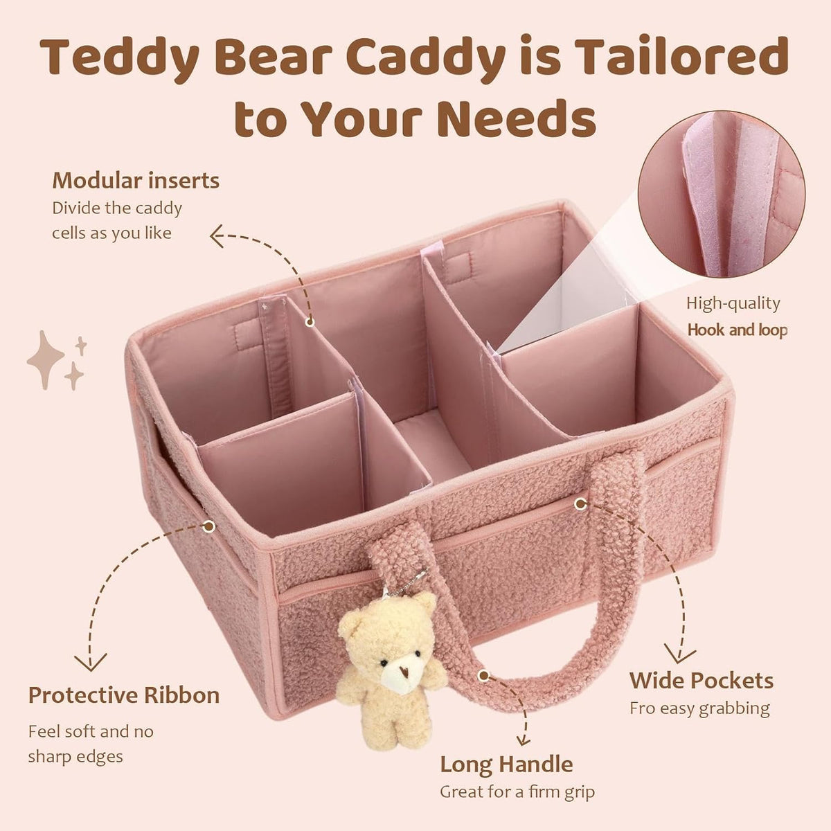 2 Pack Plush Diaper Caddy Organizer, Powder Pink and Ivory