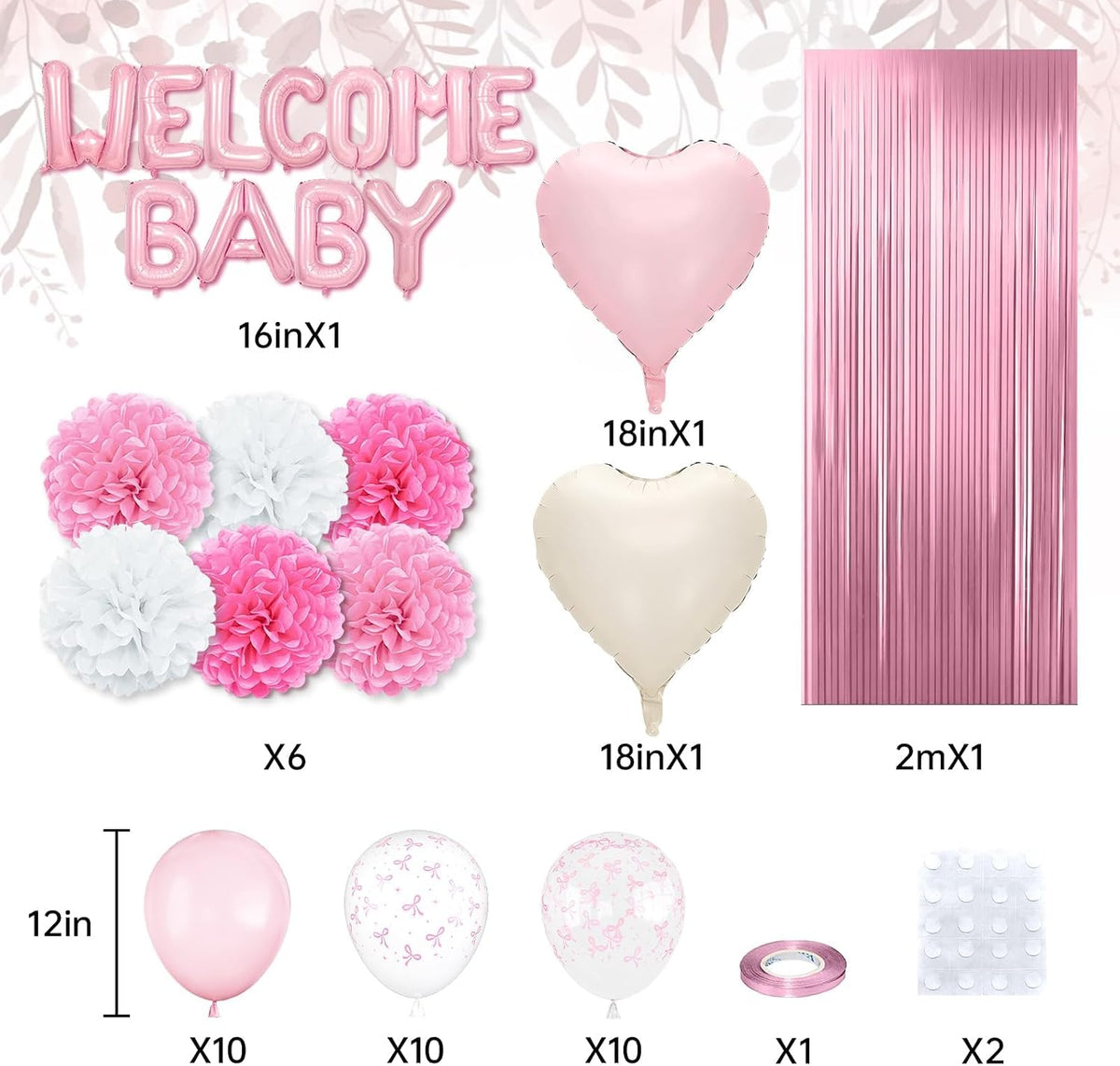 Pink Baby Shower Decorations with Welcome Baby Foil Balloon Banner