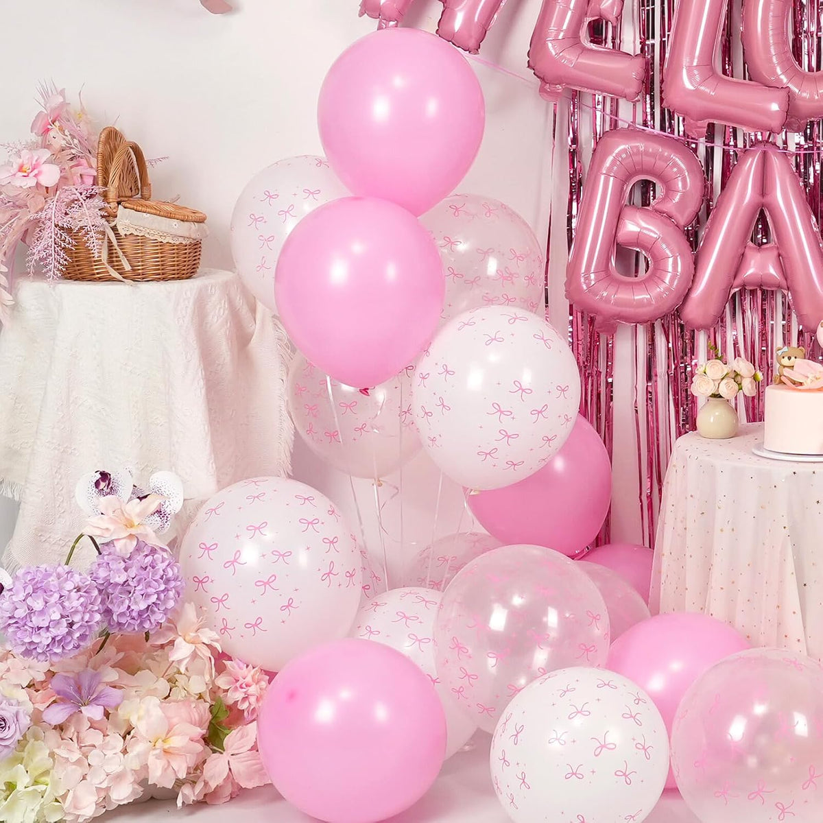 Pink Baby Shower Decorations with Welcome Baby Foil Balloon Banner