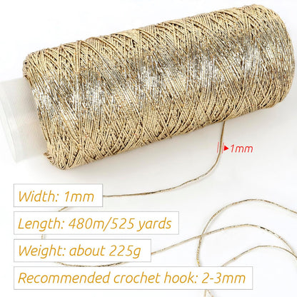Metallic Macrame Cord 1mm x 525 Yards, Peach Pink Glitter Yarn for Crocheting Bags, Polyester Cord Sparkle Macrame Yarn for Crocheting Pendants, Home Decor, DIY Crafts