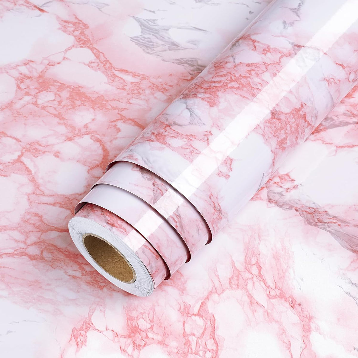 Marble Contact Paper Pink White Marble Peel and Stick Countertop Contact Paper for Countertops Waterproof White and Pink Wallpaper for Walls Bathroom Kitchen Counter Top Cabinet 15.8"x80"