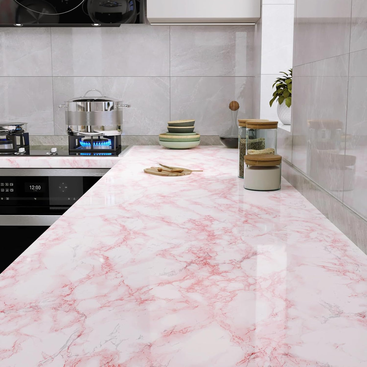 Marble Contact Paper Pink White Marble Peel and Stick Countertop Contact Paper for Countertops Waterproof White and Pink Wallpaper for Walls Bathroom Kitchen Counter Top Cabinet 15.8"x80"