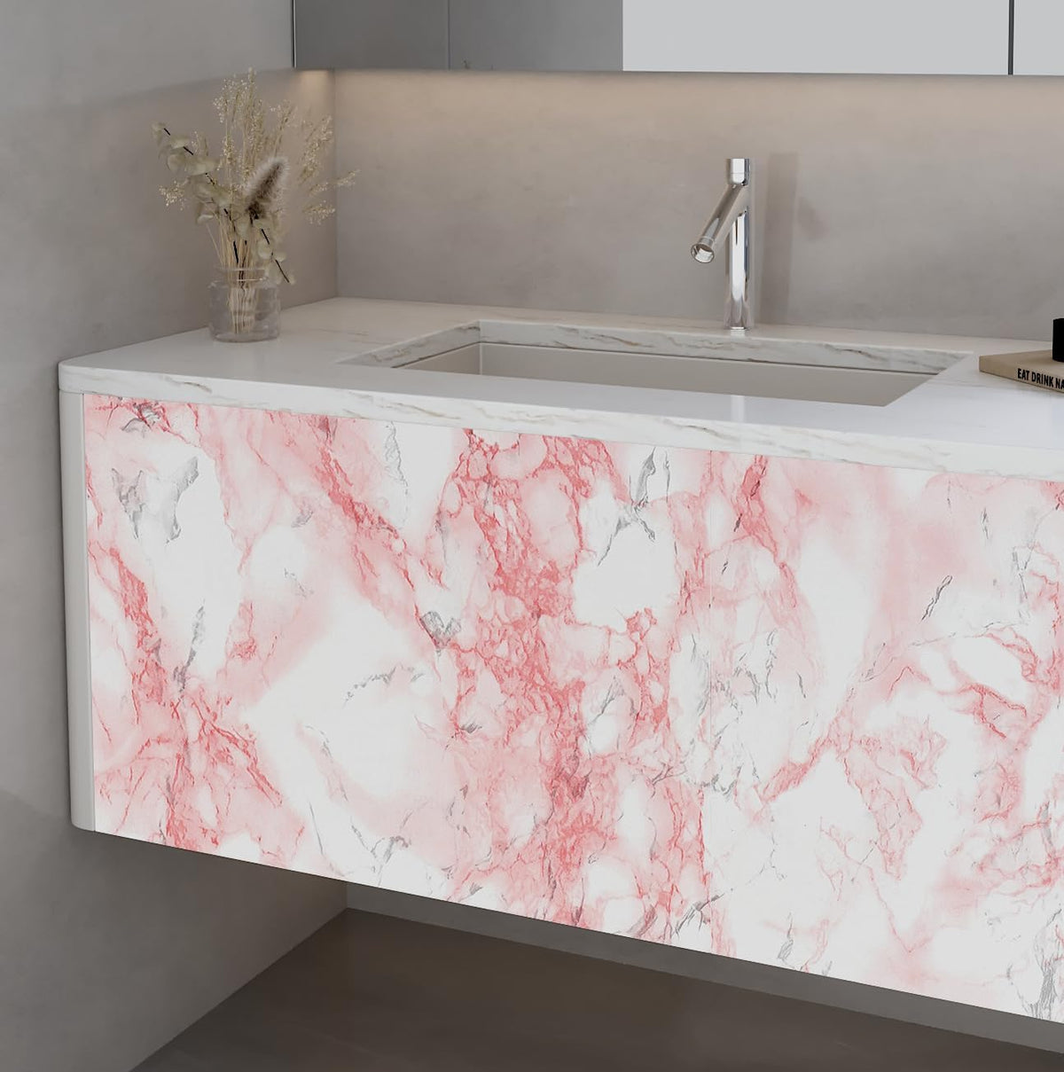Marble Contact Paper Pink White Marble Peel and Stick Countertop Contact Paper for Countertops Waterproof White and Pink Wallpaper for Walls Bathroom Kitchen Counter Top Cabinet 15.8"x80"
