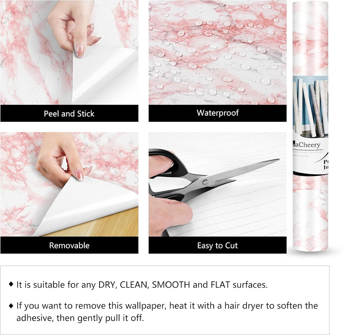 Marble Contact Paper Pink White Marble Peel and Stick Countertop Contact Paper for Countertops Waterproof White and Pink Wallpaper for Walls Bathroom Kitchen Counter Top Cabinet 15.8"x80"
