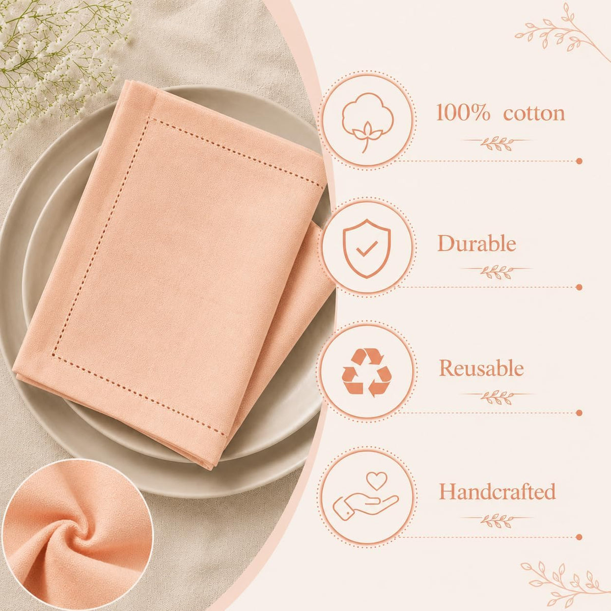 Cotton Cloth Napkins, 18x18 in, 12-Pack, Petal Peach