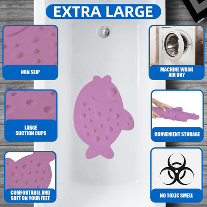 Non-Slip Bathtub Mat Soft Rubber Bathroom Bathmat with Strong Suction Cups (Pink)