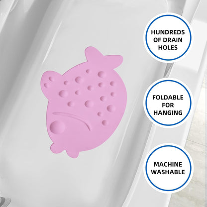 Non-Slip Bathtub Mat Soft Rubber Bathroom Bathmat with Strong Suction Cups (Pink)