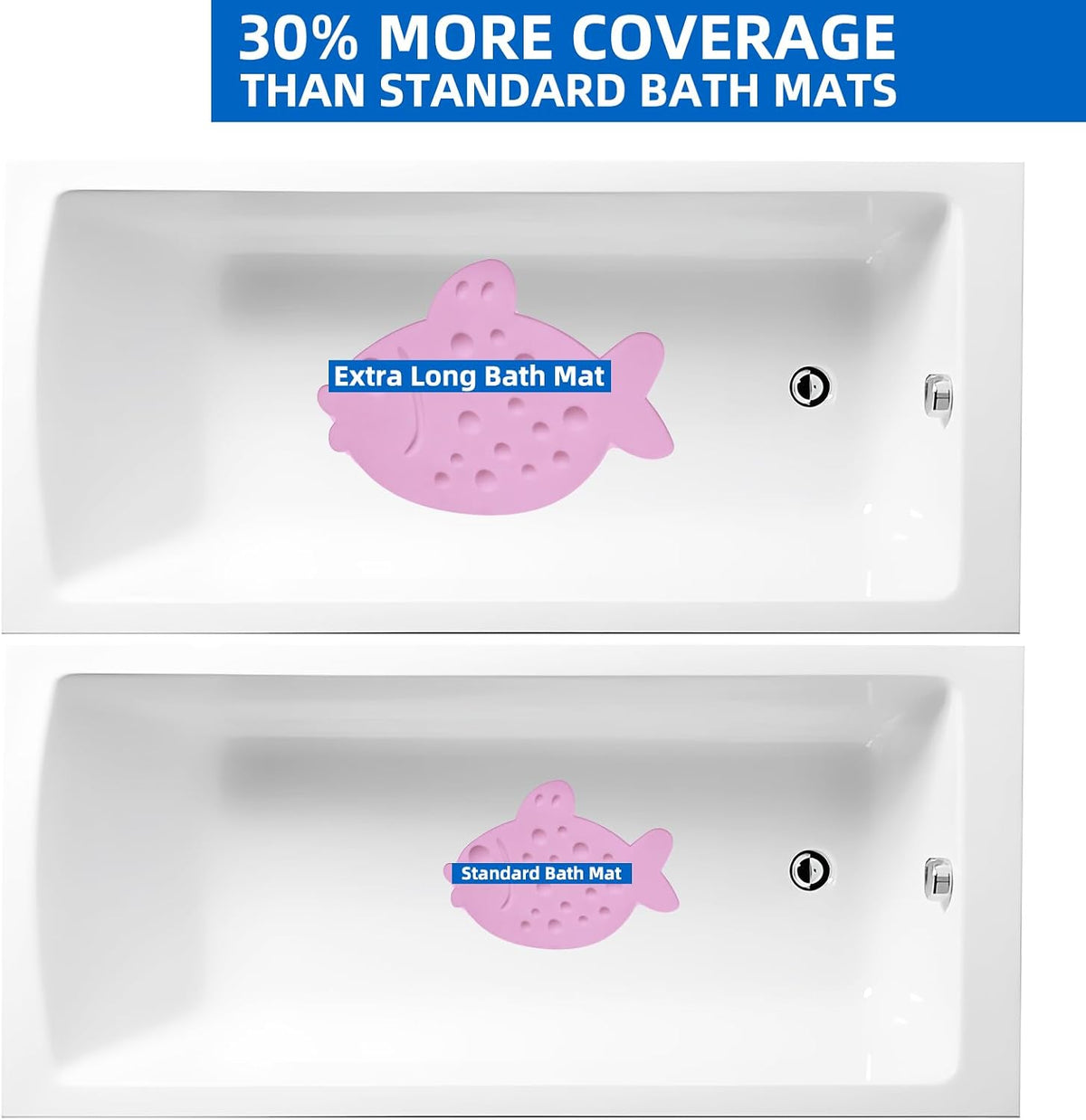 Non-Slip Bathtub Mat Soft Rubber Bathroom Bathmat with Strong Suction Cups (Pink)
