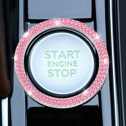 2 PCS Crystal Double Rhinestone Car Engine Start Stop Decoration Ring, Bling Car Interior Accessories for Women, Push to Start Button Cover Sticker, Automotive Decals, Pink