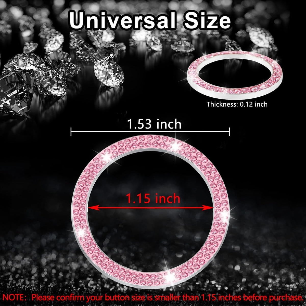2 PCS Crystal Double Rhinestone Car Engine Start Stop Decoration Ring, Bling Car Interior Accessories for Women, Push to Start Button Cover Sticker, Automotive Decals, Pink