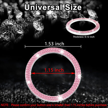 2 PCS Crystal Double Rhinestone Car Engine Start Stop Decoration Ring, Bling Car Interior Accessories for Women, Push to Start Button Cover Sticker, Automotive Decals, Pink