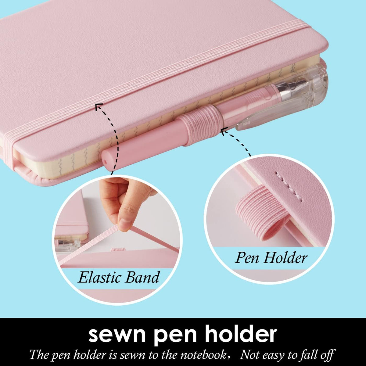 Small Notebook with Pen, 3 Pack Pocket Size Pink Journal Notebooks Bulk for Women Work Writing Note Taking, Small Lined Notepad for School